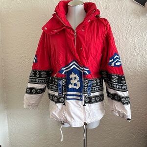 Bogner Ski Jacket Parka Red White Blue Embroidered Asian Vintage Coat 8